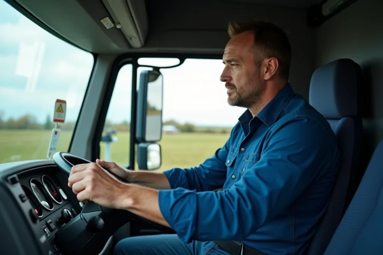 Conducteur de camion français dans la cabine moderne