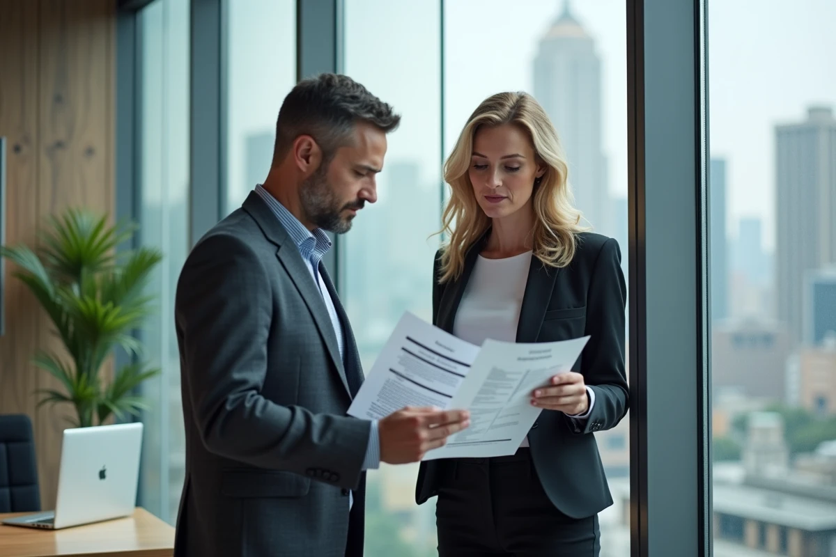 Due colleghi discutono di rapporti software in un ufficio moderno