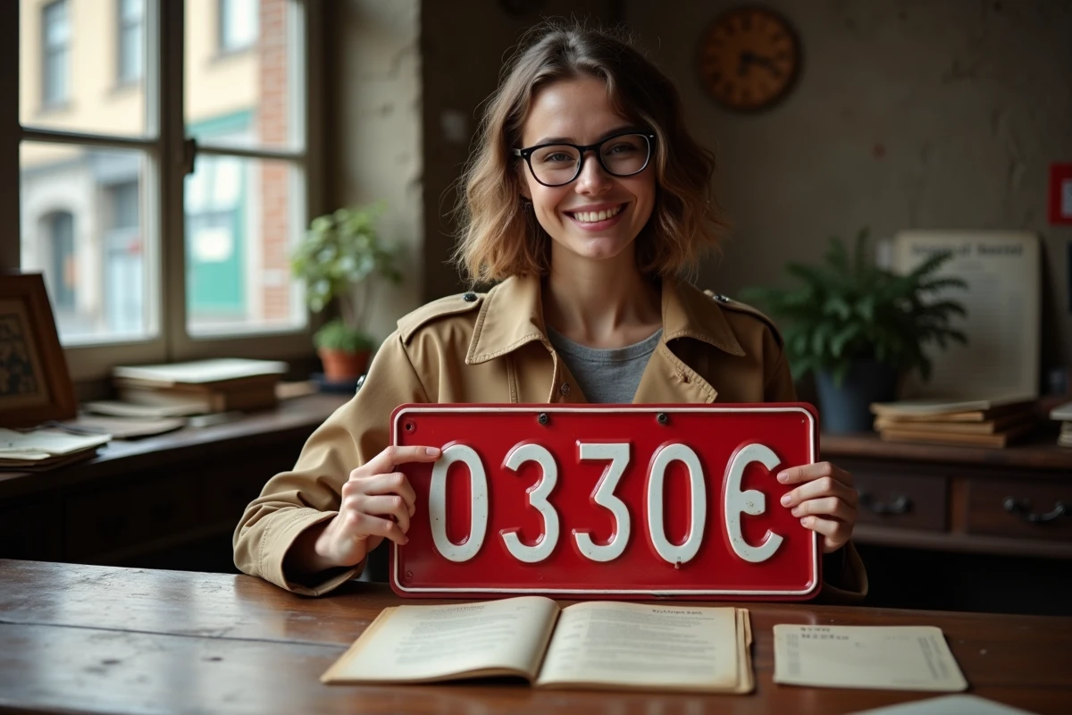 Jeune femme belge tenant une plaque d