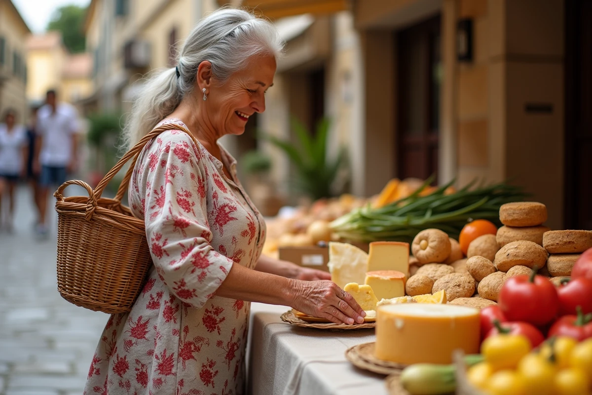 Femme corse âgée vendant du fromage au marché local