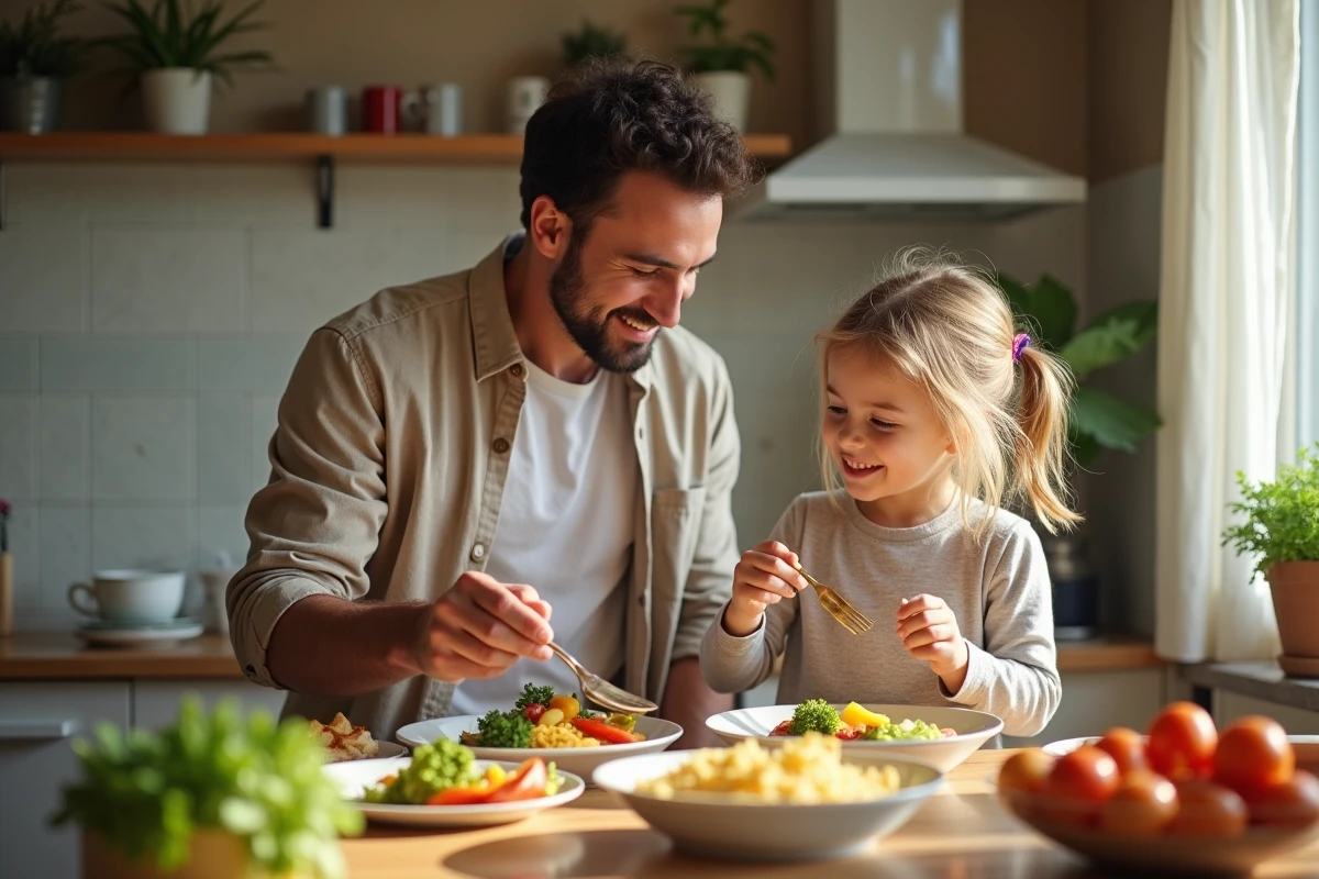 Father and daughter sharing a healthy meal at home