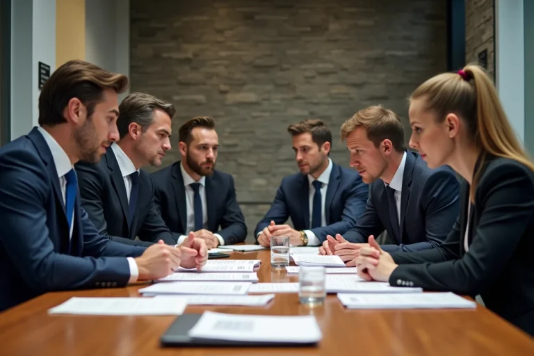 Groupe de professionnels en réunion dans un bureau moderne